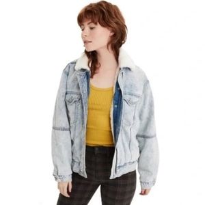 AE Acid Wash Sherpa Lined Denim Jacket